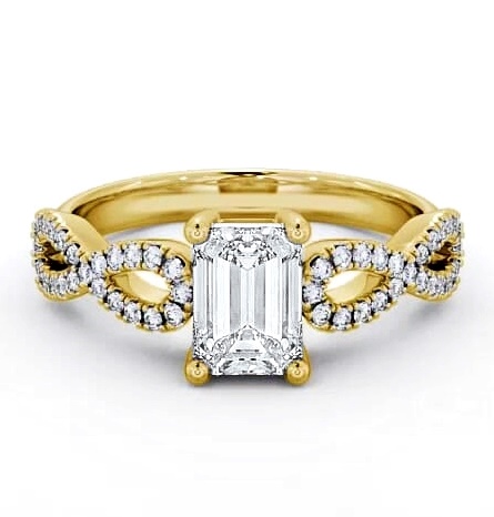 Emerald Diamond Infinity Style Band Ring 18K Yellow Gold Solitaire ENEM18_YG_THUMB2 
