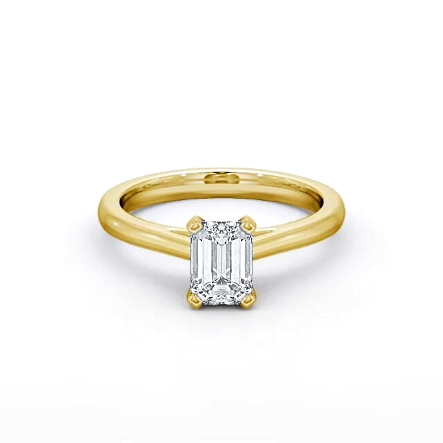 Emerald Diamond Engagement Ring 18K Yellow Gold Solitaire - Eloisa ENEM19_YG_HAND