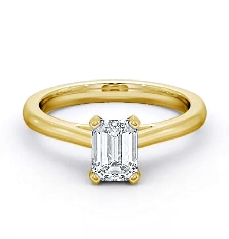 Emerald Diamond 4 Prong Engagement Ring 18K Yellow Gold Solitaire ENEM19_YG_THUMB1
