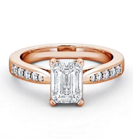 Emerald Diamond Tapered Band Engagement Ring 9K Rose Gold Solitaire ENEM1S_RG_THUMB1