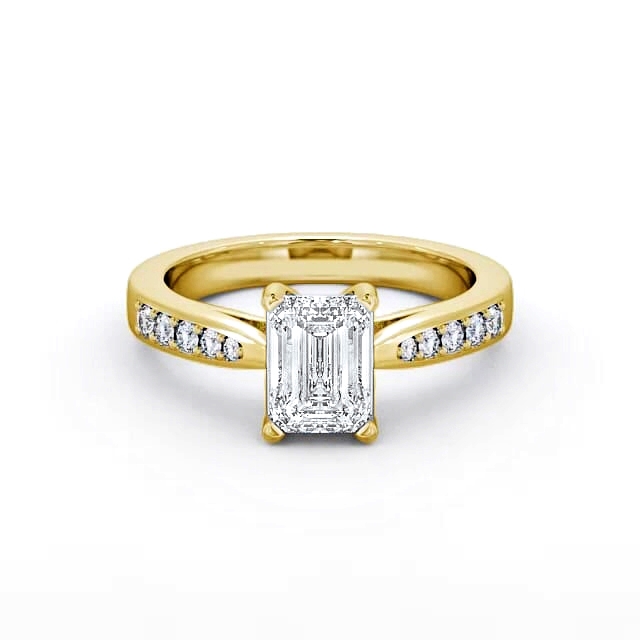 Emerald Diamond Engagement Ring 18K Yellow Gold Solitaire With Side Stones - Arin ENEM1S_YG_HAND