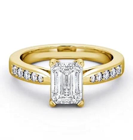 Emerald Diamond Tapered Band Engagement Ring 18K Yellow Gold Solitaire ENEM1S_YG_THUMB1
