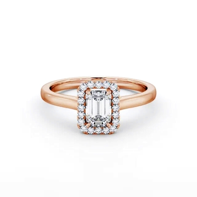 Halo Emerald Diamond Engagement Ring 18K Rose Gold - Kalina ENEM20_RG_HAND