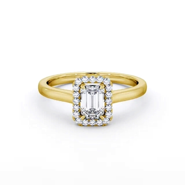 Halo Emerald Diamond Engagement Ring 18K Yellow Gold - Kalina ENEM20_YG_HAND