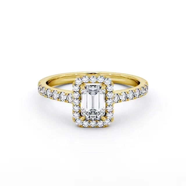 Halo Emerald Diamond Engagement Ring 18K Yellow Gold - Kamrie ENEM21_YG_HAND