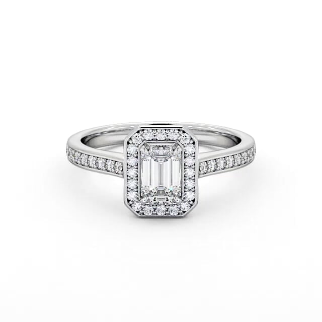 Halo Emerald Diamond Engagement Ring 18K White Gold - Janeth ENEM22_WG_HAND