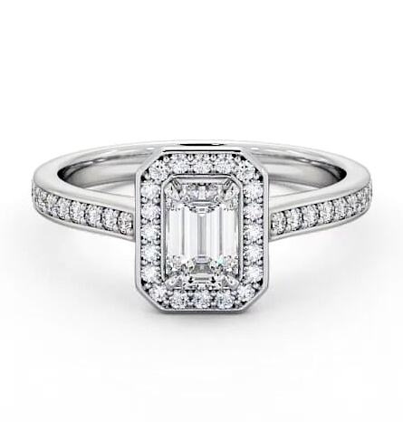 Halo Emerald Diamond Traditional Engagement Ring 9K White Gold ENEM22_WG_THUMB1