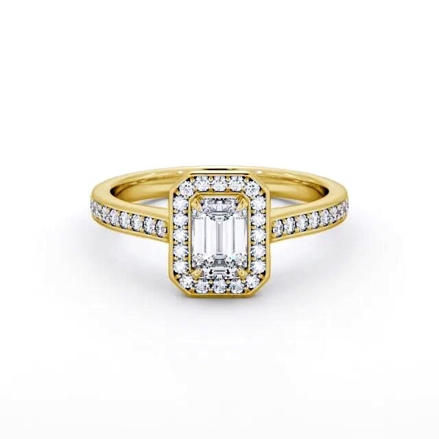 Halo Emerald Diamond Engagement Ring 18K Yellow Gold - Janeth ENEM22_YG_HAND