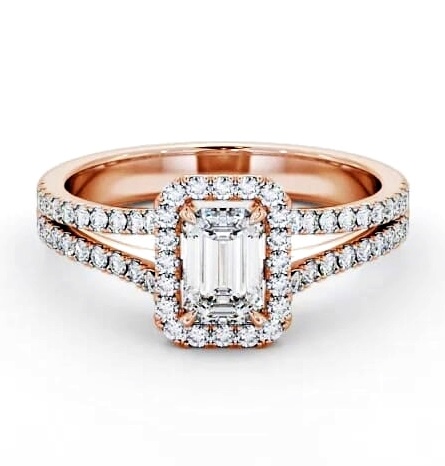 Halo Emerald Diamond Split Band Engagement Ring 9K Rose Gold ENEM23_RG_THUMB1