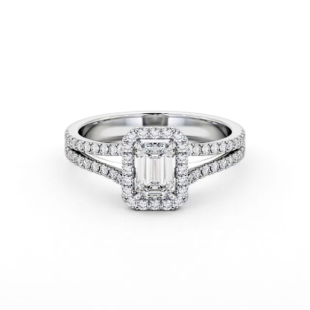 Halo Emerald Diamond Engagement Ring 18K White Gold - Jamila ENEM23_WG_HAND