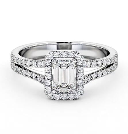 Halo Emerald Diamond Split Band Engagement Ring 9K White Gold ENEM23_WG_THUMB2 