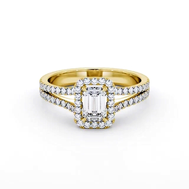 Halo Emerald Diamond Engagement Ring 18K Yellow Gold - Jamila ENEM23_YG_HAND