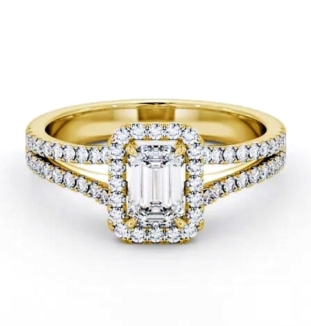 Halo Emerald Diamond Split Band Engagement Ring 18K Yellow Gold ENEM23_YG_THUMB1