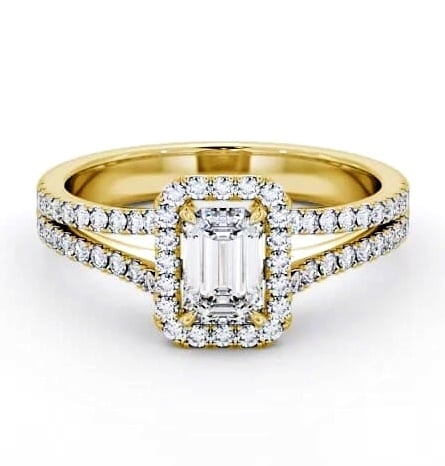 Halo Emerald Diamond Split Band Engagement Ring 9K Yellow Gold ENEM23_YG_THUMB2 