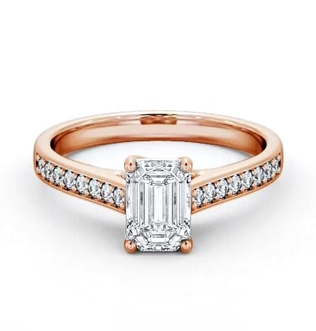 Emerald Diamond Trellis Design Engagement Ring 18K Rose Gold Solitaire ENEM24S_RG_THUMB1