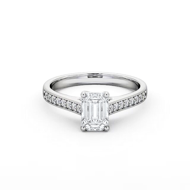 Emerald Diamond Engagement Ring 18K White Gold Solitaire With Side Stones - Mavis ENEM24S_WG_HAND