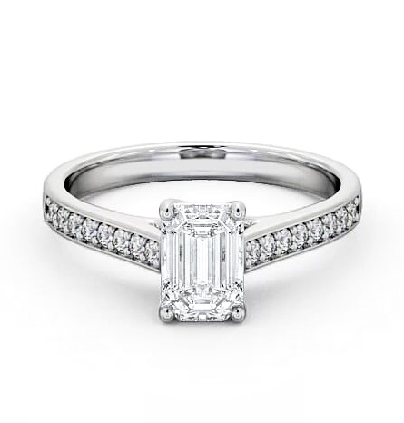 Emerald Diamond Trellis Design Ring 18K White Gold Solitaire ENEM24S_WG_THUMB1