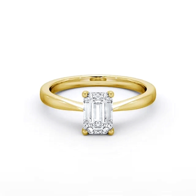 Emerald Diamond Engagement Ring 18K Yellow Gold Solitaire - Jersey ENEM25_YG_HAND