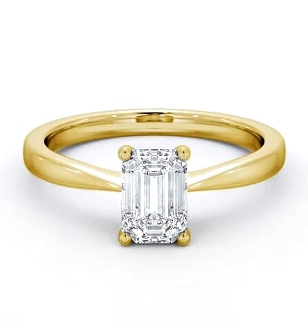 Emerald Diamond Pinched Band Engagement Ring 9K Yellow Gold Solitaire ENEM25_YG_THUMB1