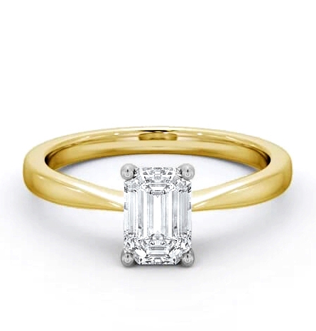 Emerald Diamond Pinched Band Engagement Ring 18K Yellow and White Gold Solitaire ENEM25_YWG_THUMB2 