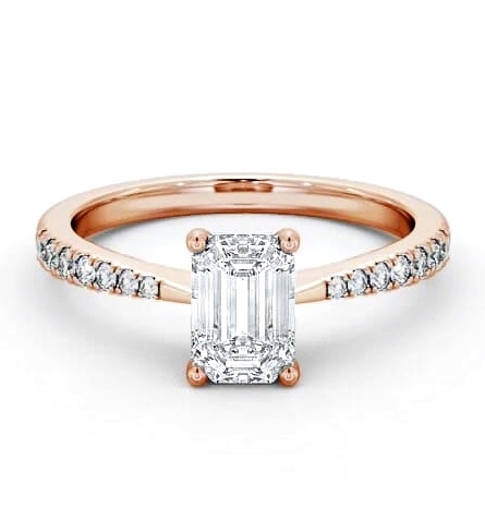 Emerald Diamond Pinched Band Engagement Ring 9K Rose Gold Solitaire ENEM25S_RG_THUMB1