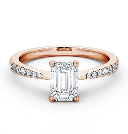 Emerald Diamond Pinched Band Engagement Ring 18K Rose Gold Solitaire ENEM25S_RG_THUMB2 