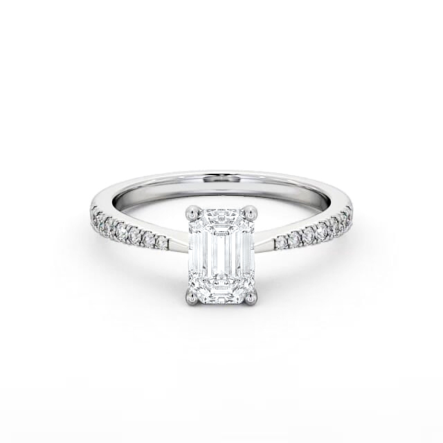 Emerald Diamond Engagement Ring Palladium Solitaire With Side Stones - Renata ENEM25S_WG_HAND