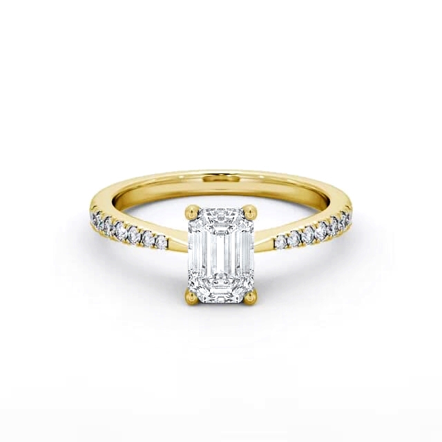 Emerald Diamond Engagement Ring 18K Yellow Gold Solitaire With Side Stones - Renata ENEM25S_YG_HAND