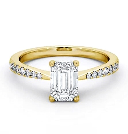 Emerald Diamond Pinched Band Engagement Ring 9K Yellow Gold Solitaire ENEM25S_YG_THUMB2 
