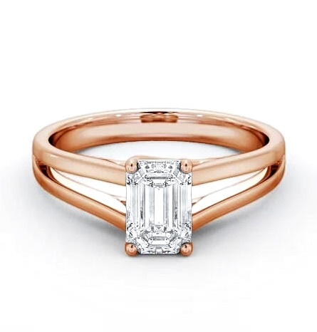 Emerald Diamond Split Band Engagement Ring 18K Rose Gold Solitaire ENEM26_RG_THUMB1