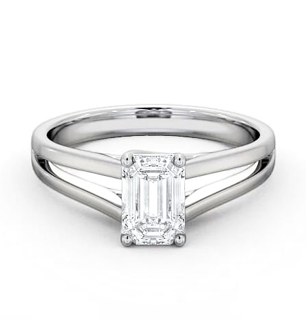 Emerald Diamond Split Band Engagement Ring Platinum Solitaire ENEM26_WG_THUMB1