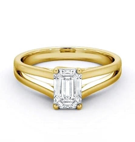 Emerald Diamond Split Band Engagement Ring 18K Yellow Gold Solitaire ENEM26_YG_THUMB2 