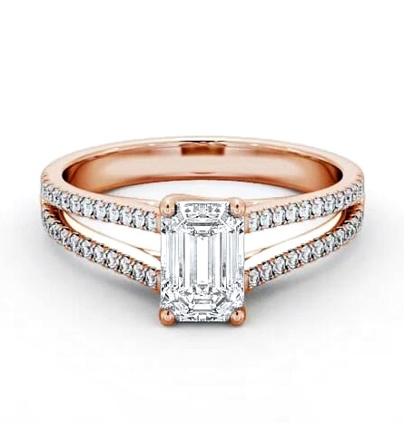 Emerald Diamond Split Band Engagement Ring 9K Rose Gold Solitaire ENEM27_RG_THUMB1
