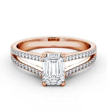 Emerald Diamond Split Band Engagement Ring 18K Rose Gold Solitaire ENEM27_RG_THUMB2 