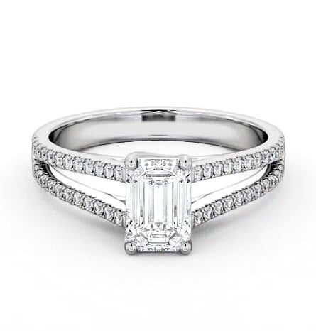 Emerald Diamond Split Band Engagement Ring 18K White Gold Solitaire ENEM27_WG_THUMB1