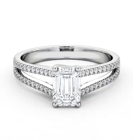 Emerald Diamond Split Band Engagement Ring Platinum Solitaire ENEM27_WG_THUMB2 