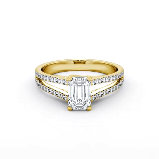 Emerald Diamond Engagement Ring 18K Yellow Gold Solitaire With Side Stones - Ashanti ENEM27_YG_HAND