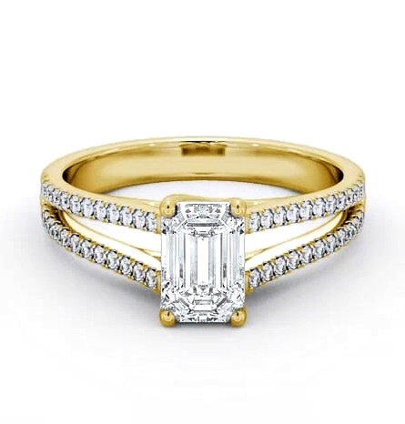 Emerald Diamond Split Band Engagement Ring 18K Yellow Gold Solitaire ENEM27_YG_THUMB1