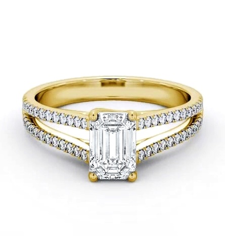 Emerald Diamond Split Band Engagement Ring 18K Yellow Gold Solitaire ENEM27_YG_THUMB2 