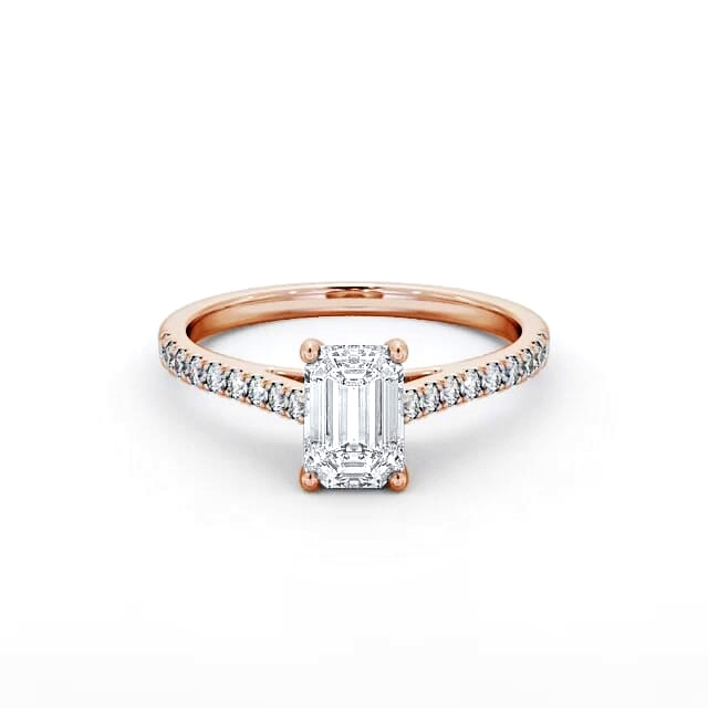 Emerald Diamond Engagement Ring 18K Rose Gold Solitaire With Side Stones - Maura ENEM28_RG_HAND