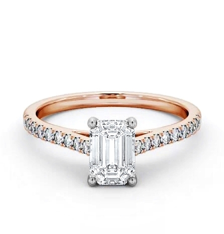 Emerald Diamond 4 Prong Engagement Ring 18K Rose and White Gold Solitaire ENEM28_RWG_THUMB1