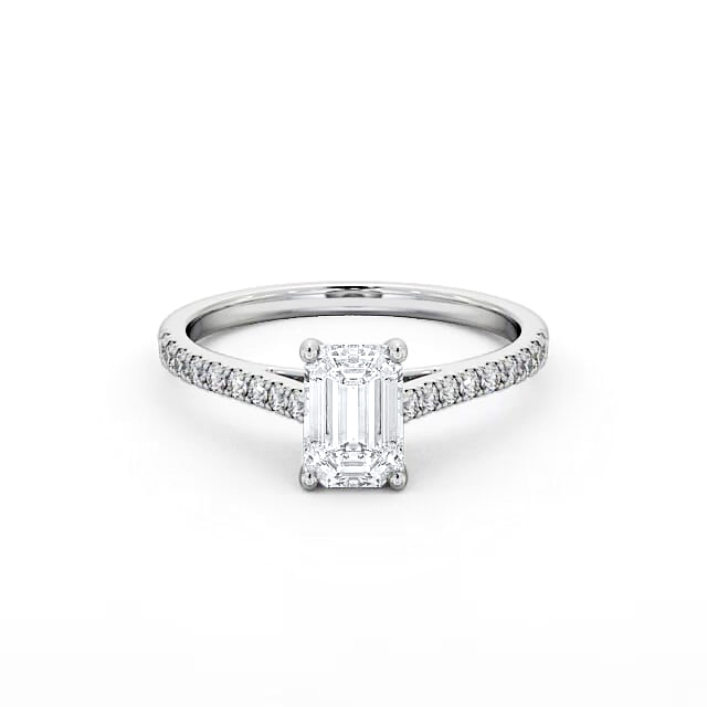 Emerald Diamond Engagement Ring Palladium Solitaire With Side Stones - Maura ENEM28_WG_HAND