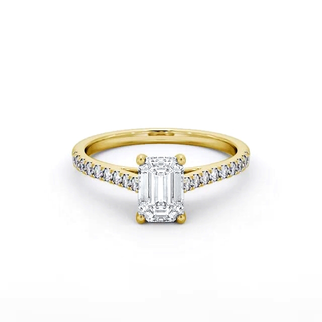 Emerald Diamond Engagement Ring 18K Yellow Gold Solitaire With Side Stones - Maura ENEM28_YG_HAND