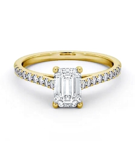 Emerald Diamond 4 Prong Engagement Ring 18K Yellow Gold Solitaire ENEM28_YG_THUMB1