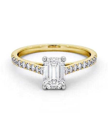 Emerald Diamond 4 Prong Engagement Ring 18K Yellow and White Gold Solitaire ENEM28_YWG_THUMB1