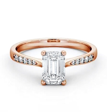 Emerald Diamond Tapered Band Engagement Ring 18K Rose Gold Solitaire ENEM29S_RG_THUMB1