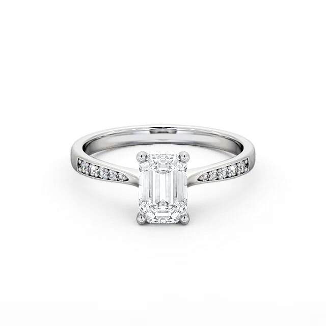 Emerald Diamond Engagement Ring Palladium Solitaire With Side Stones - Christina ENEM29S_WG_HAND