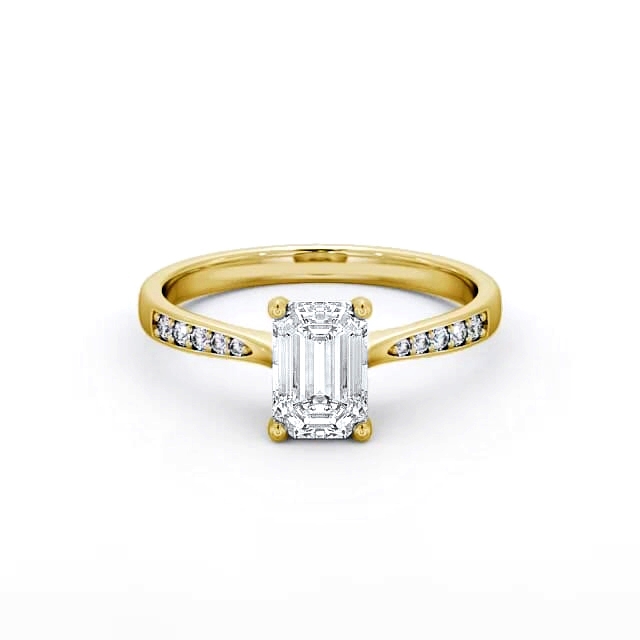 Emerald Diamond Engagement Ring 18K Yellow Gold Solitaire With Side Stones - Christina ENEM29S_YG_HAND