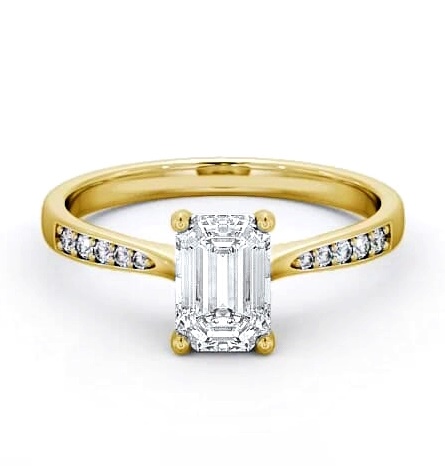 Emerald Diamond Tapered Band Engagement Ring 18K Yellow Gold Solitaire ENEM29S_YG_THUMB1