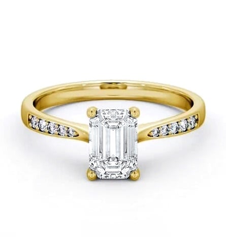 Emerald Diamond Tapered Band Engagement Ring 9K Yellow Gold Solitaire ENEM29S_YG_THUMB2 